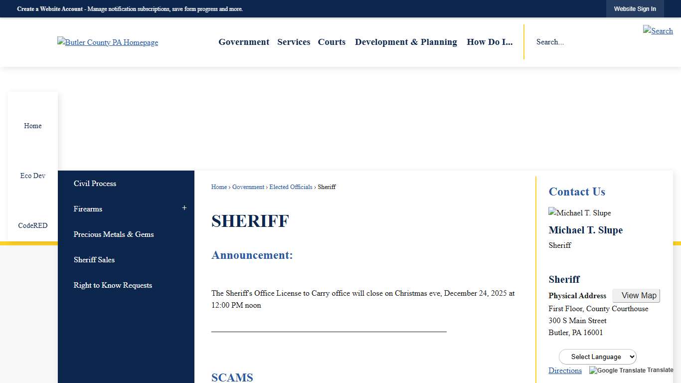 Sheriff | Butler County, PA